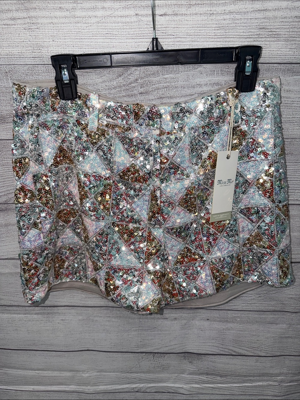 Miss Me Sequin Geometric Shorts in Silver, Gold, Pink, Blue - Picture 2 of 11